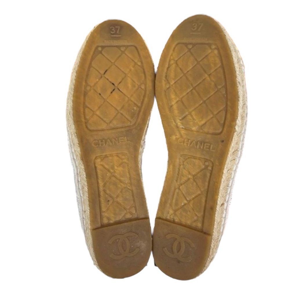 CHANEL White Woven Interlocking CC Logo Sequin Flat Espadrilles Size EU37 - Picture 14 of 15